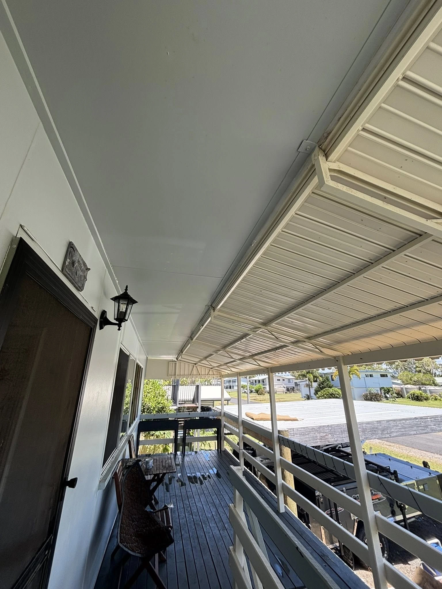 Patio ceiling after cleaning — spotless and bright